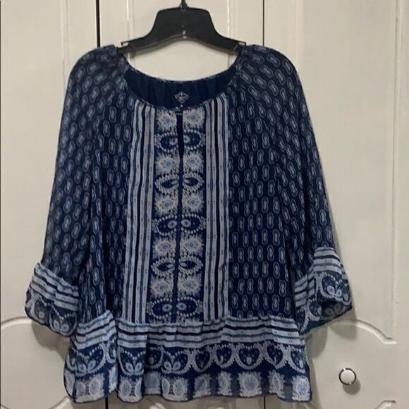 St. johns Bay Navy Print Tunic Top Blouse size M - Picture 1 of 7